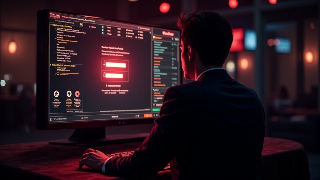 Nutzer prüft Fehlermeldungen und Login-Probleme in dunkler Casino-Optik